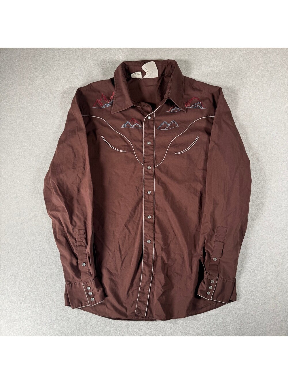 Vintage 80s Brown Western Embroidered Pearl Snap Cowboy Shirt XL